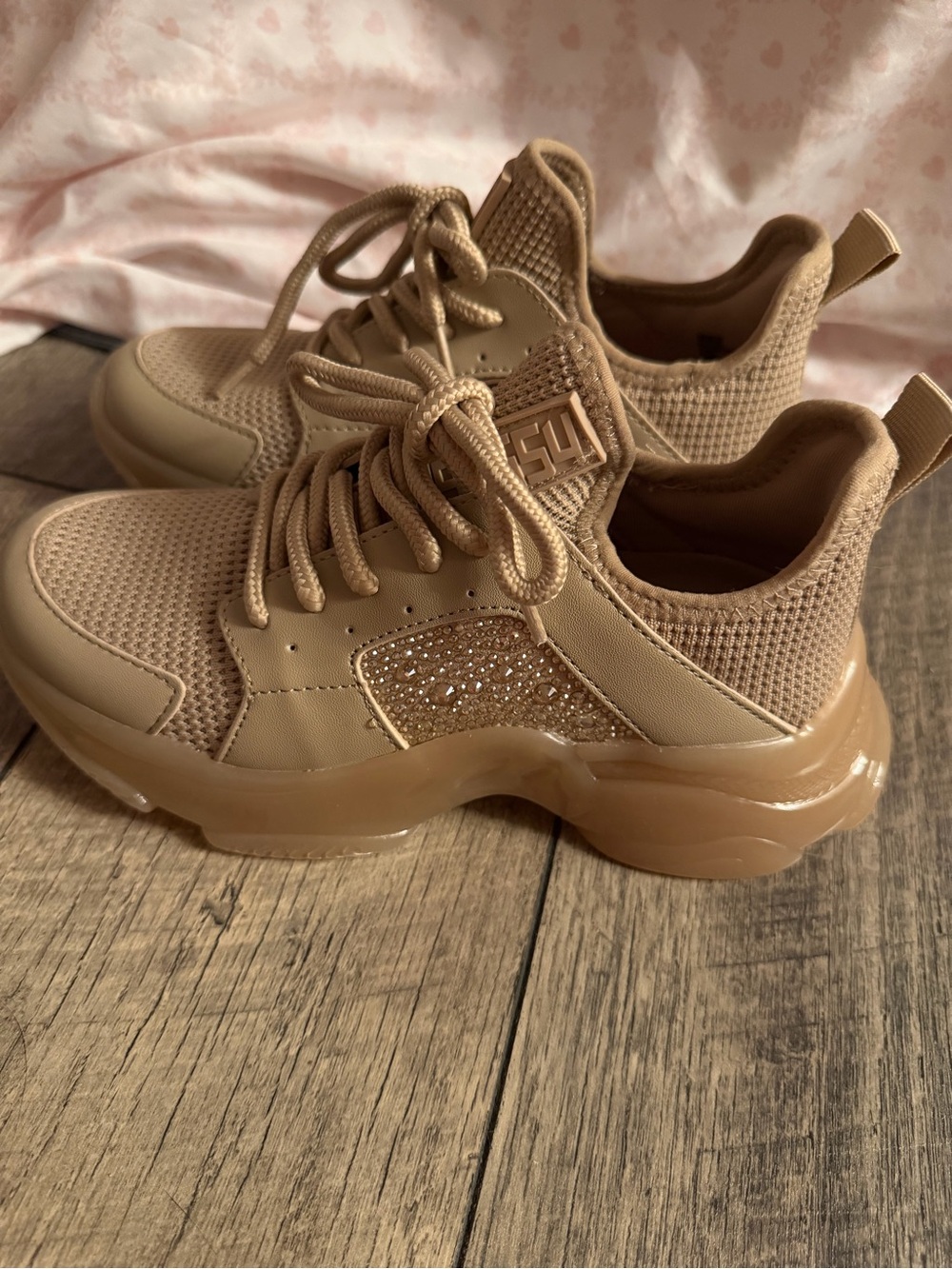 Steve Madden Chunky Knit Lace-Up Sneakers in Tan